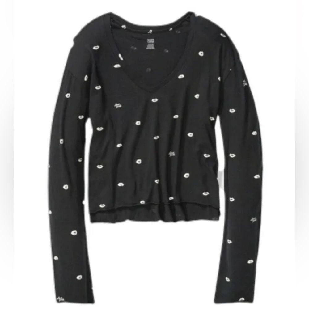 VICTORIA’S SECRET PINK | Girlfriend Lip Print Long Sleeve Crop Tee Women’s Small